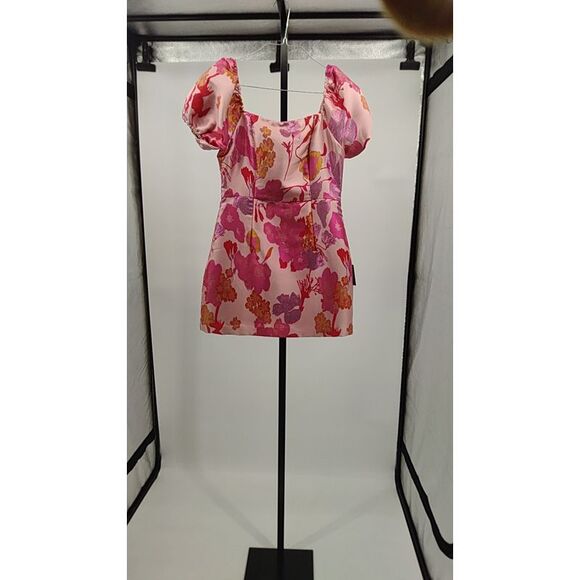 Lulu's Pink Floral Puff Sleeve Dress - Picture 2 of 3